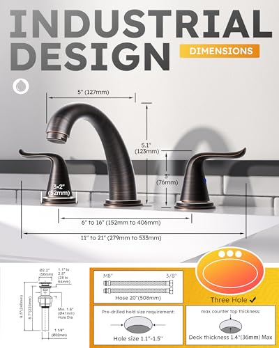 WOWOW Widespread Bathroom Faucet Oiled Rubbed Bronze Bathroom Sink Faucet 3 Hole Vanity Faucets 2 Handle Basin Faucet 8 Inch Mixer Tap with Pop Up Drain and Supply Hose - color: Oiled-Rubbed Bronze