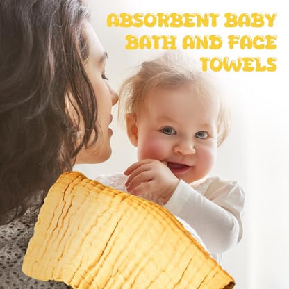 20 Pcs Baby Muslin Washcloth 12 x 12 Inch 100% Cotton Soft and Absorbent Muslin Washcloth Burp Cloth Wipe Newborn Face Towel for Baby Boy Girl Sensitive Skin(White, Light Yellow, Yellow) - color: White, Light Yellow, Yellow