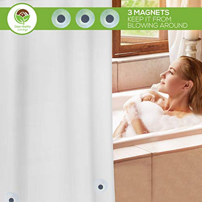 PEVA Shower Curtain Liner, White, 70 x 71 in, Premium | Premium PEVA shower liner, White, 70 x 71 in; magnets and suction cups help reduce shifting along the tub or shower. - color: White