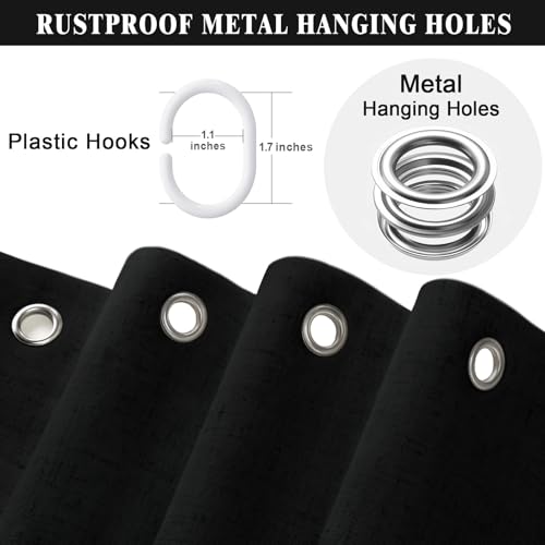 Linen Shower Curtain Black Boho Farmhouse 72" W x 84" L | Linen Fabric, Boho Farmhouse, Woven Texture, Natural Cloth, Elegant Drape, Washable, Shower Curtain for Bathroom Bathtub - color: Flax-black, size: 72"W x 84"L