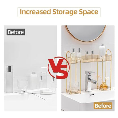 YCIA&DONE Bathroom Countertop Organizer Over The Faucet, Narrow Counter Organizers Above Sink, Table Mounted Faucet Sink Shelf for Kitchen, Toilet, Laundry(Amber Gold) - color: Amber Gold