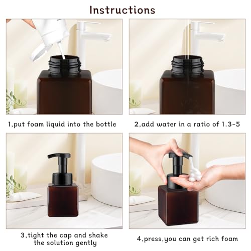 3 Pack Foaming Soap Dispenser Empty Plastic Foam Pump Bottle Refillable Foam Soap Bottle Dispenser for Shampoo Liquid Soap Face Wash (Brown, 250ml/8.3oz) - color: Brown, size: 250 ml