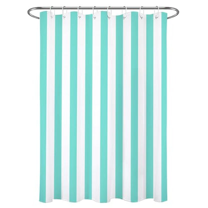 Modern Farmhouse Narrow Shower Curtain Set, 48 x 68 inch, Teal and White Striped Half Size Liner, Fabric Set with Hooks - color: Teal, size: 48"W x 68"L (Pack of 1)