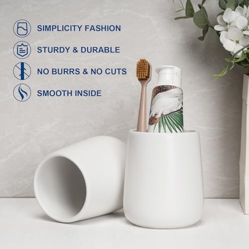 Bathroom Tumbler Cup Ceramic 2Pcs 13.5oz Reusable Toothbrush Cup 400ml, Toothbrush Holder Adequate for Your Bathroom (White) - color: White, size: 2pcs