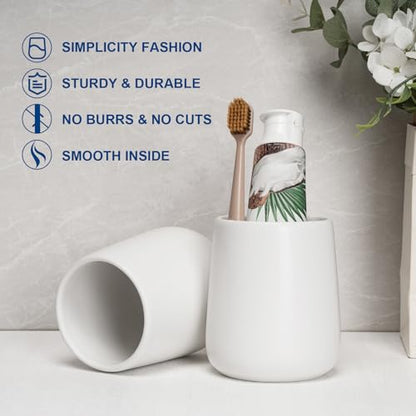 Bathroom Tumbler Cup Ceramic 2Pcs 13.5oz Reusable Toothbrush Cup 400ml, Toothbrush Holder Adequate for Your Bathroom (White) - color: White, size: 2pcs