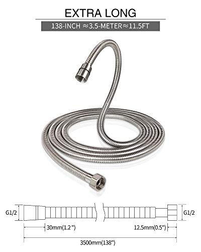 PHASAT Shower Hose,138 Inches Extra Long Shower Hose Replacement,304 Stainless Steel Shower Head Hose Extension Brushed Nickel,A3107N-3.5 - color: Brushed Nickel, size: 138 Inches