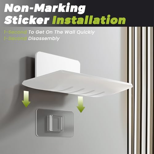 Huakaile 3 Pieces White Self-Adhesive Bar Soap Holder for Shower & Sink, Removable Space Aluminium Wall Mounted Soap Dish Tray for Bathroom Tub Kitchen Sink No Drilled (White) - color: White