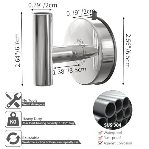 DGYB Large Suction Cup Hooks for Shower Set of 2 Black Towel Hooks for Bathrooms 15 Lb Removable Wall Hooks for Hanging (Chrome 2Pcs) - color: Chrome 2Pcs