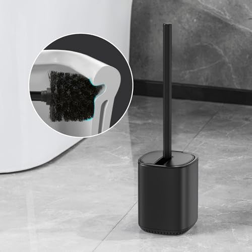 Toilet Brush and Holder Set Toilet Bowl Brush Stainless Steel Automatic Open lid Toilet Bowl Cleaner Brush with Durable Bristle Head Toilet Cleaning Brush for Bathroom - color: Black
