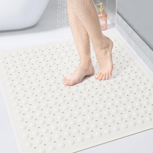 OTHWAY Square Shower Mat 32x32, TPE Non-Slip Shower Mats with Drain Holes and Suction Cups, Walk-in Mat for Inside Shower Stall, Anti-Slip for Elderly (White) - color: White, size: 32" x 32" (Square)