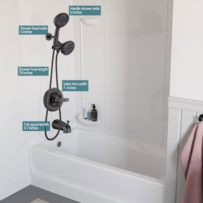 5" Dual Shower Faucet Compatible with Delta 13/14 Series Tub Trim Kit, High Pressure Round Rain Shower Head& Handheld Set Faucet, Oil Rubbed Bronze (Valve& Catridge Not Inclued) - color: Oil Rubbed Bronze