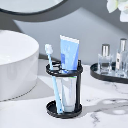 Toothbrush & Toothpaste Holder for Bathroom Countertop, Metal Electric Toothbrush Stand with Razor Slot, Ideal Design Caddy for Kids & Family, Black - color: Black