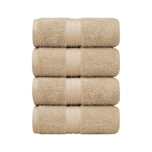 Hand Towels Pack of 4 - Soft & Fluffy, Large (16"x 28") 100% Cotton, Boho, Absorbent - Versatile, Perfect as Beige Hand Towels, Powder Room Towel, Face Cloths - Beige - color: Beige