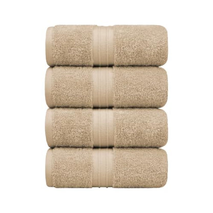 Hand Towels Pack of 4 - Soft & Fluffy, Large (16"x 28") 100% Cotton, Boho, Absorbent - Versatile, Perfect as Beige Hand Towels, Powder Room Towel, Face Cloths - Beige - color: Beige