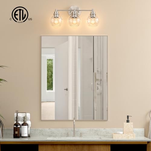 VONLUCE 3 Light Bathroom Vanity Light Fixtures, Brushed Nickel Finish | Globe Glass Shades, E26 Sockets, Easy to install, ETL Certificated, Vanity Lights for Bedroom Hallway Living Room - color: Nickel, size: 3-Light