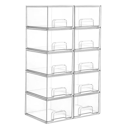 Vtopmart 10 Pack Small Clear Stackable Storage Drawers | Plastic Bathroom Makeup Organizer, For Vanity, Undersink, Kitchen Cabinets, Pantry, Home Organization - style: 10pack-Clear
