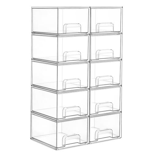 Vtopmart 10 Pack Small Clear Stackable Storage Drawers | Plastic Bathroom Makeup Organizer, For Vanity, Undersink, Kitchen Cabinets, Pantry, Home Organization - style: 10pack-Clear
