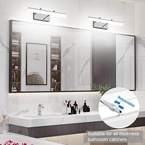 Aipsun 15.7 inch LED Vanity Lights Adjustable Bathroom Wall Light Bathroom Lighting Fixture Over Mirror Chrome Modern Vanity Lighting 5500K - color: Chrome, size: 15.7 in