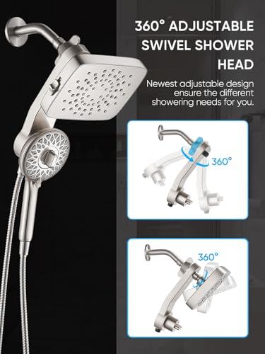 Cobbe® Dual Shower Head with Magnetic Handheld, Brushed Nickel | Rain Shower Combo, 2-in-1 Fixed & Detachable, Multiple Spray Modes, Built-in Magnet Dock, 6ft Hose - color: Brushed Nickel
