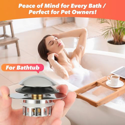 Universal 3-in-1 Bathtub Drain Stopper with Hair Catcher, 1.45-1.8 inch (2, Sliver)