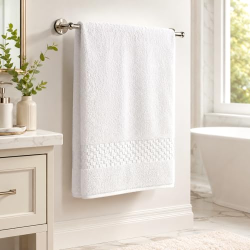 Pearl Linens Bath Towels Set of 4, 27 x 55 Inches, 100% Ring Spun Cotton Towels for Bathroom 650 GSM Quick Dry Lightweight Hotel Towels, Highly Absorbent Premium Towels for Home, Spa & Bathroom,White