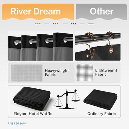 RiverDream Heavyweight Waffle No Hook Shower Curtain with Liner,Black,71x74 | Dotted Waffle,Snap-in Liner,Heavy Duty,Quick Dry,Mesh Top Window,With Bottom Magnets,Hotel-Grade,Washable,Standard Size - color: Black, size: 71"W x 74"L (Pack of 1)