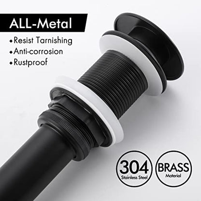 KES Bathroom Sink Drain Without Overflow Sink Drain Stopper Matt Black Pop Up Drain, All Metal Rustproof Brass and 304 Stainless Steel, S2008D-BK - color: Matte Black, style: NO Overflow (Big Cap)