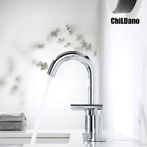 ChiLDano 8 in Widespread 2 Handle Chrome Bathroom Faucet for Sink 3 Hole | Polished Chrome Vanity Faucet for Bathroom Sink 3 Hole with Pop Up Drain and Supply Hose, Wide Spread Sink Faucet - color: Chrome