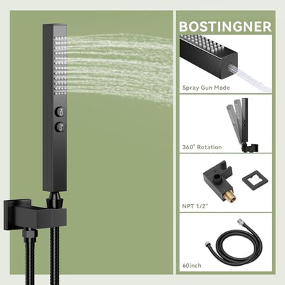 Shower Faucets Sets Shower System with Body Jets, Bostingner 10" Rain Shower Head with 2 In 1 Handheld Spray and 4 Jets, Ceiling Mount All Metal 3 Way Shower Set with Valve and Trim Kit, Matte Black - color: Matte Black, size: 10 Inch