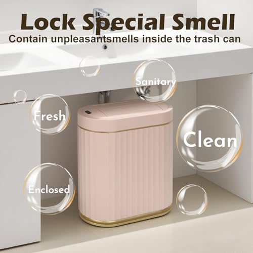 SYNCVIBE Bathroom Sensor Trash Can, 2 Gallon, Butterfly Lid, Pink | Automatic Garbage Can, Waterproof Slim Trash Bin, Under-Counter IPX5 Wastebasket for Dorm, Kitchen, Bedroom and Living Room - color: Pink