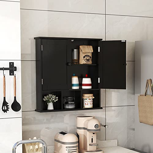TaoHFE Black Medicine Cabinet Bathroom Over the Toilet Storage Cabinet | Wall Medicine Cabinet Organizer with 2 Door Adjustable Shelves, Wooden Modern Bathroom Shelves Wall Mounted Laundry Room - color: Black