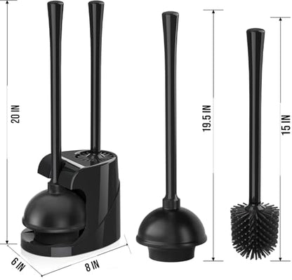 2 in 1 Plunger and Brush Set - Heavy Duty Toilet Plunger and Brush Set - Bathroom Cleaning Tools, Black Plunger and Toilet Brush Combo - Toilet Brush Plunger Set for Deeply Cleaning