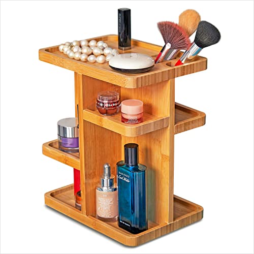 Bamboo 360 Degree Rotating 12 inches Makeup Organizer, Cosmetic Organizer | Multi-Function Storage for Makeup Desk, Bathroom, Bedroom,Toiletries, Gift for ladies and women - size: Pack of 1