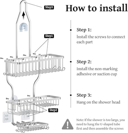 Never Rust Shower Caddy Hanging, Aluminum Shower Racks for Inside Shower, 3-Tier Shower Organizer Hanging Over Shower Head with Hooks and Soap Holder, Silver - color: Silver
