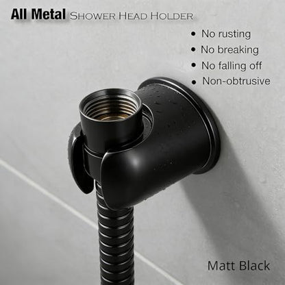 Hand held Shower Wand Holder - All Metal- 2 Ways Installation - Bathroom Wall mounted for Permanent Fixture, Minimal Shower bracket Holder - Matte Black - color: Matte Black