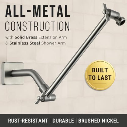 G-Promise 11 Inch Shower Extender with 6Inch Arm and Flange(Brushed Nickel) | Solid Brass Construction, Height and Angle Adjustable, Standard Connection Thread, All Installation Tools Included - color: Brushed Nickel, style: 11 Inch