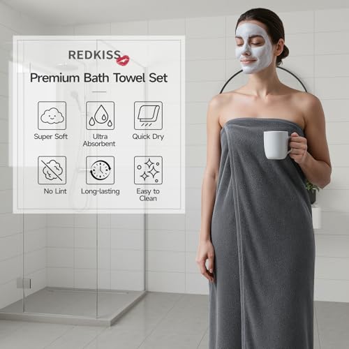 REDKISS 6 Piece Towel Set for Bathroom, 100% Cotton Hotel Collection, Soft Absorbent Quick-Dry, 700 GSM, Gray - color: Gray