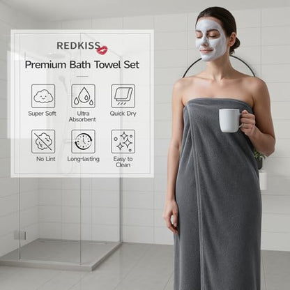 REDKISS 6 Piece Towel Set for Bathroom, 100% Cotton Hotel Collection, Soft Absorbent Quick-Dry, 700 GSM, Gray - color: Gray