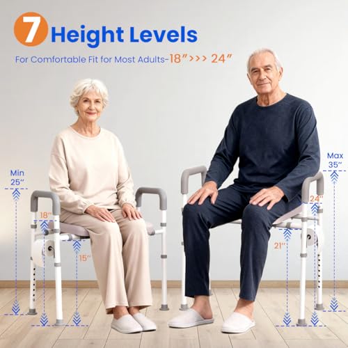 Raised Toilet Seat with Handles Width & Height Adjustable | Toilet Seat Risers for Seniors, 400lbs Heavy Duty Elevated Handicap Toilet Riser, Fit Any Toilet - size: Standard
