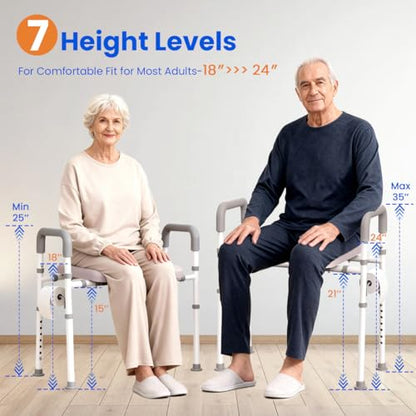 Raised Toilet Seat with Handles Width & Height Adjustable | Toilet Seat Risers for Seniors, 400lbs Heavy Duty Elevated Handicap Toilet Riser, Fit Any Toilet - size: Standard