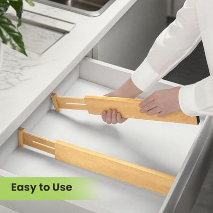 Fyvva Drawer Organizer, Spring-Loaded Expandable Bamboo Dividers 4-Pack | Large Kitchen Drawer Organizer, Adjustable 16.9 to 22.2 in, 2.3in High Non Slip for Kitchen Clothes Bathroom Office Natural - size: 4 Pack Large