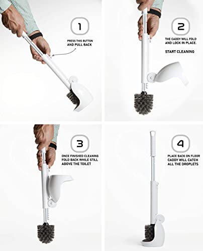ELYPRO Toilet Brush with Holder – Drip-Free Hygienic Bathroom Scrubber with No-Drip Caddy, Built-in Spout, Fast-Drying Ventilated Design, Compact Toilet Cleaner for RV, Boat, Home – White