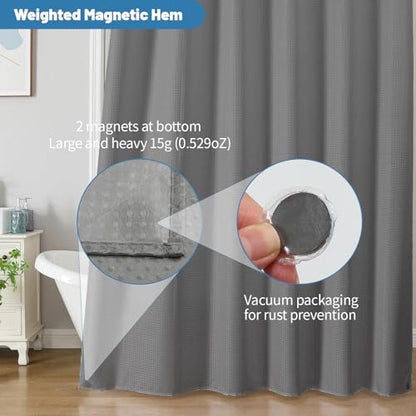 2-in-1 Waterproof Fabric Shower Curtain - No Separate Liner Needed, Hotel-Style Waffle Weave, Effortless Cleaning & Washable Bathroom Shower Curtain Set,48Wx72H,Grey - color: Grey, size: 48"W x 72"L (Pack of 1)