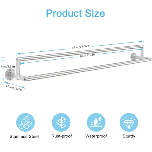 Double Towel Racks for Bathroom, 32 inch Double Towel Bar, Bathroom Towel Rack Wall Mounted, Double Towel Rod Stainless Steel Bathroom Towel Holder(Brushed Nickel) - size: 32 Inch