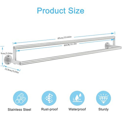 Double Towel Racks for Bathroom, 32 inch Double Towel Bar, Bathroom Towel Rack Wall Mounted, Double Towel Rod Stainless Steel Bathroom Towel Holder(Brushed Nickel) - size: 32 Inch