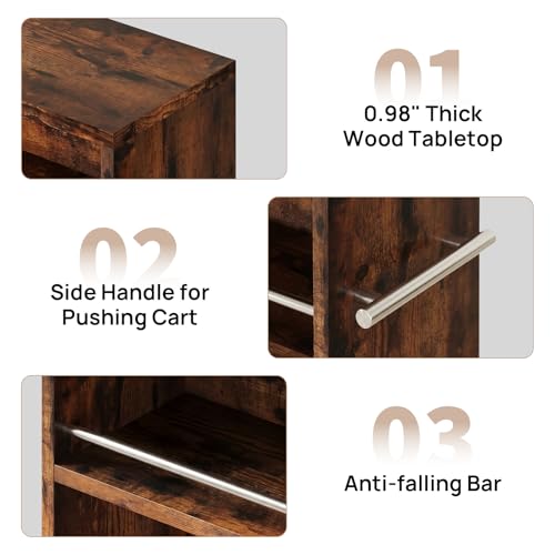 4-Tier Slim Rolling Cart with Wheels, 7.9"W Narrow Storage, Rustic Brown | 4 adjustable MDF shelves (20 lbs each), 360° casters + side handle, Fits kitchen, laundry, bathroom & dorm tight gaps - color: Brown