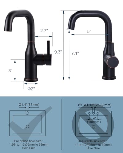 Bar Faucet Oil Rubbed Bronze: ARCORA Single Hole Wet Bar Sink Faucet - Prep Sink Faucet 360 Swivel - Small Kitchen Bathroom Tap with cUPC Supply Lines - color: Oil Rubbed Bronze