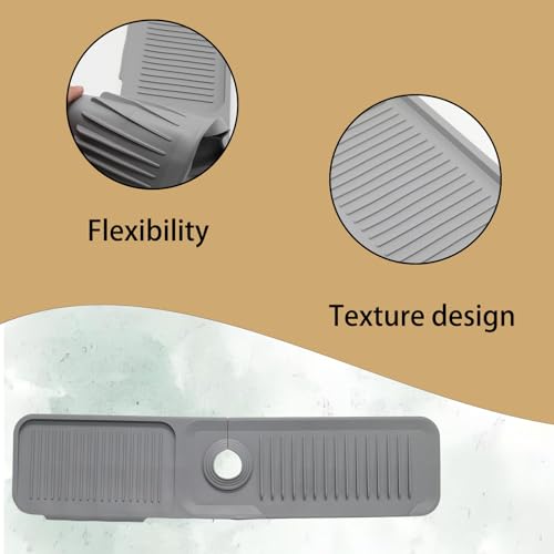 24 Inch Light Gray Durable Faucet Mat, Silicone Kitchen Sink Splash Guard Behind Faucet, Draining Mat for Kitchen/Bathroom/Farmhouse/RV (60 * 15 * 1.8cm) - color: Light Gray