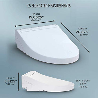 TOTO® WASHLET® C5 Electronic Bidet Toilet Seat with PREMIST and EWATER+ Wand Cleaning, Elongated, Cotton White - SW3084#01 - size: C5 Elongated