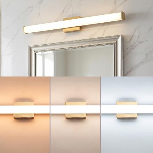 URSOLA 36" Modern LED Bathroom Light Fixtures, Golden 3CCT Dimmable Bathroom Vanity Light Over Mirror, Bathroom Vanity Bath Bar Lights with Double Layer Acrylic Shade - color: Golden, size: 36inch